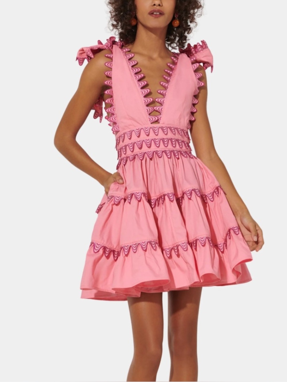 Anthropologie CeliaB Embroidered Pink Mini Cotton Dress size L